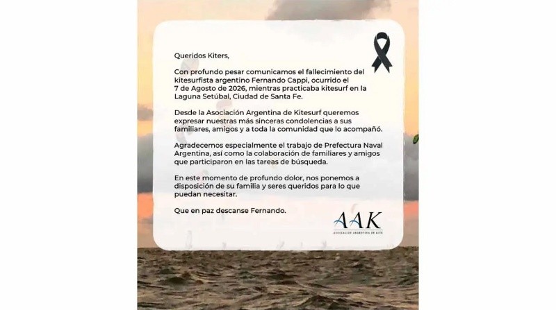 &nbsp;La Asociación Argentina de Kite lamentó la muerte de Cappi.