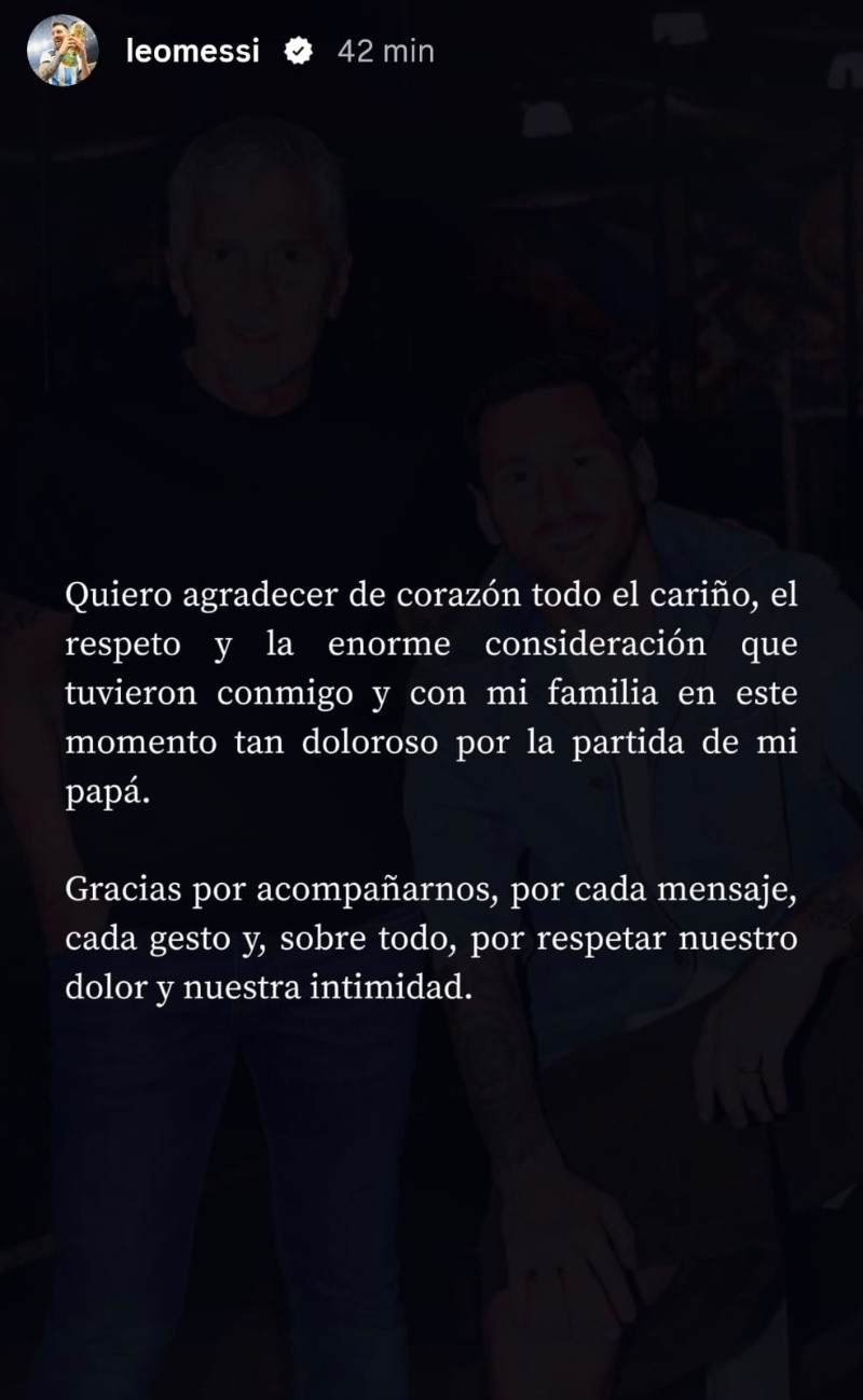 “Gracias por acompañarnos, por cada mensaje, cada gesto y, sobre todo, por respetar nuestro dolor y nuestra intimidad”, escribió Leo.