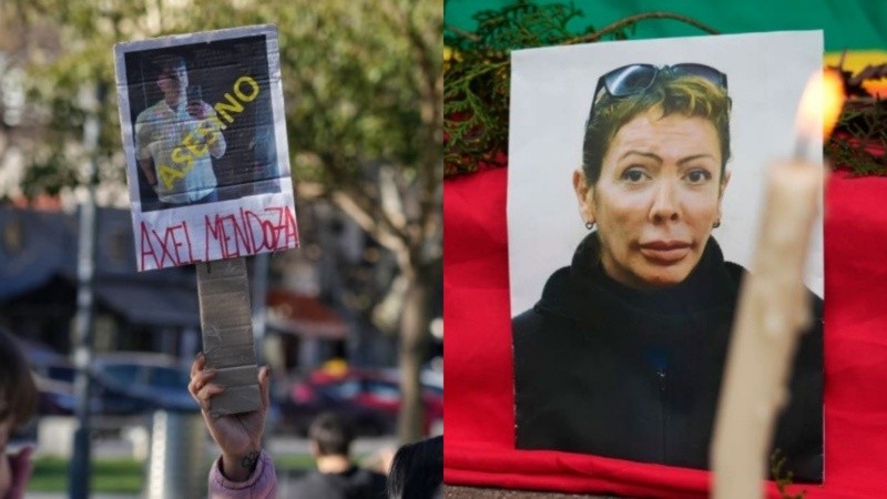 La imagen de Axel Mendoza en una de las marchas en reclamo de justicia por Débora (izquierda); una foto de Gabriela Banach, la mujer trans de 47 años que fue asesinada (derecha.