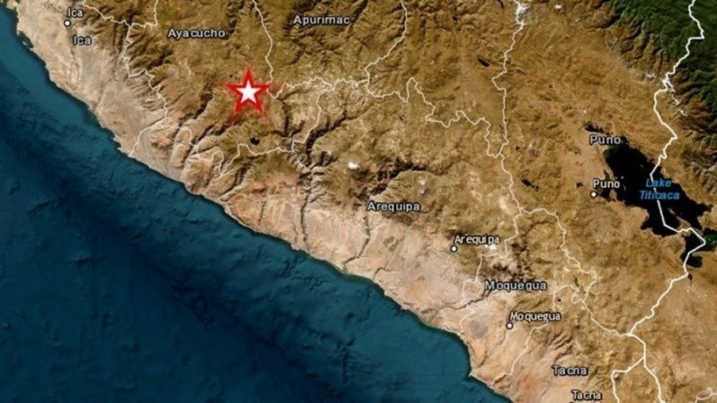 El epicentro del terremoto en el sur de Perú.