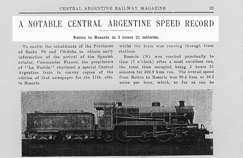 Fragmento de la revista “Central Argentine Railway Magazine”, de marzo de 1926.