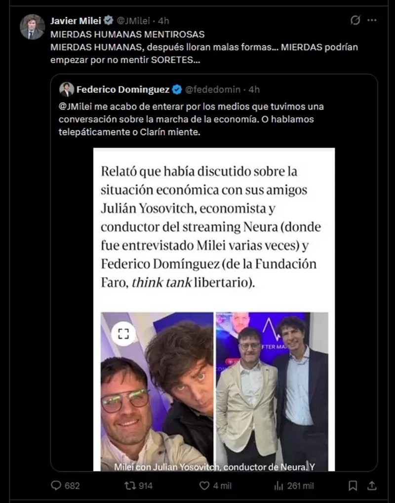 &nbsp;Otros de los posteos del presidente. 