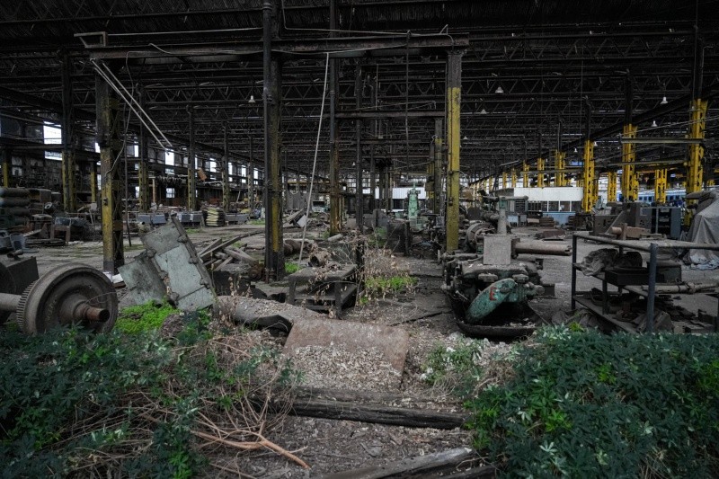 Vegetación y abandono. Así se encuentra el galpón gigante en 2026.