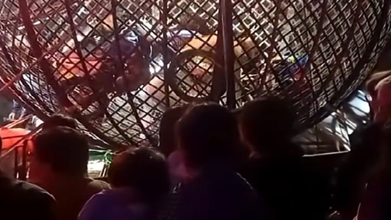 Las cuatro motos terminaron en el fondo de la esfera. (imagen video)