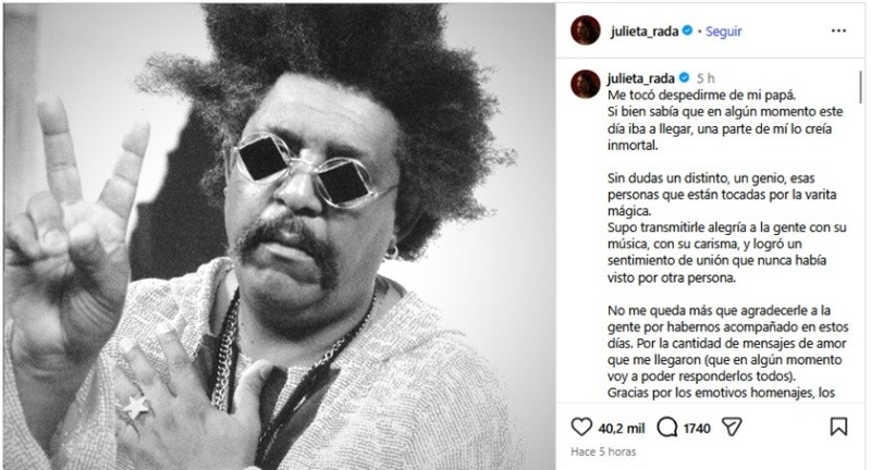 &nbsp;El posteo de Julieta Rada.