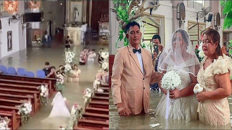 La parroquia les pidió que pospusieran la boda por la crecida, pero dijeron que no.