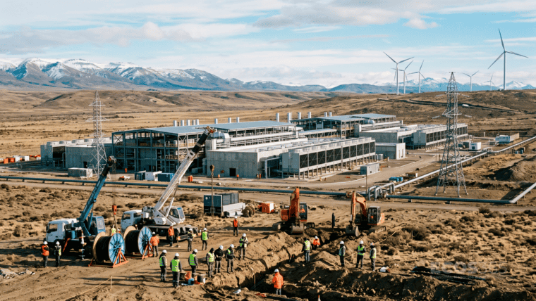 Imagen de la construcción de un Datacenter en la Patagonia creada con Inteligencia Artificial