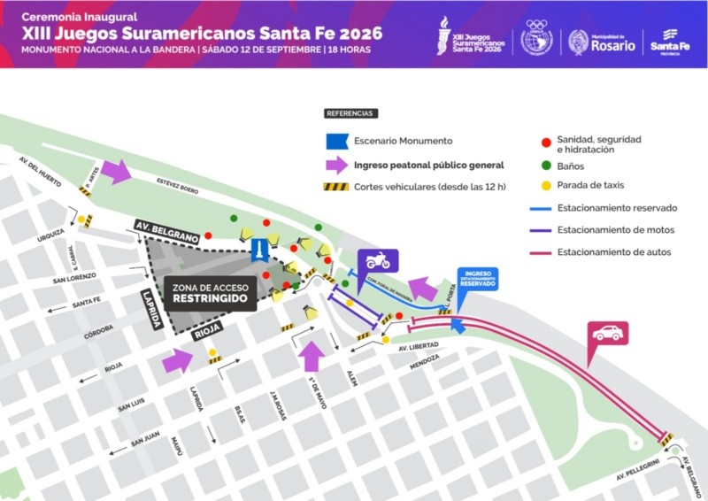 El detalle con los cortes, ingresos peatonales y sector de estacionamiento en la zona del Monumento.&nbsp;