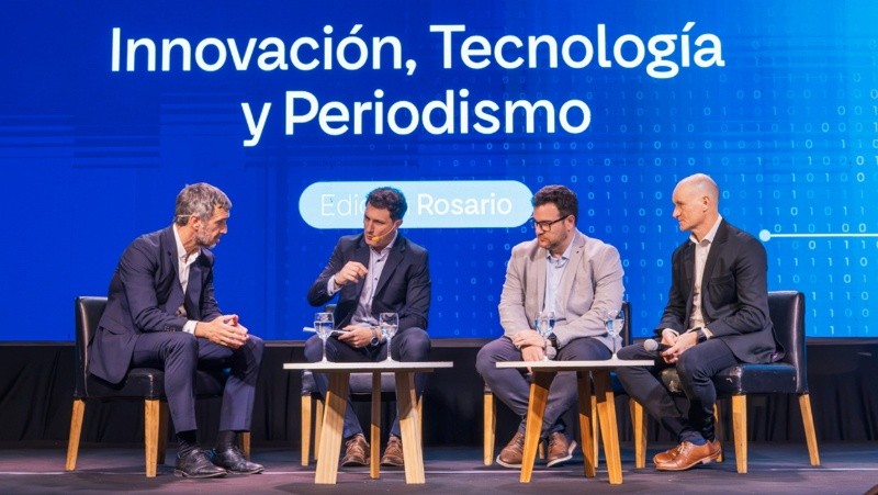 El panel de debate con Belzunce, Rosario3 y El Litoral, con la conducción de Pablo Montenegr.&nbsp;