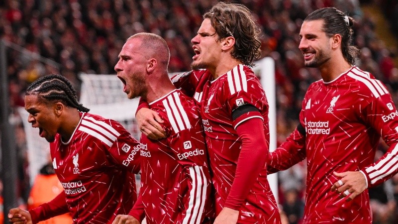 Mac Allister se desahoga luego del gol que le dio la victoria al Liverpool, en una semana especial para él (LFC).