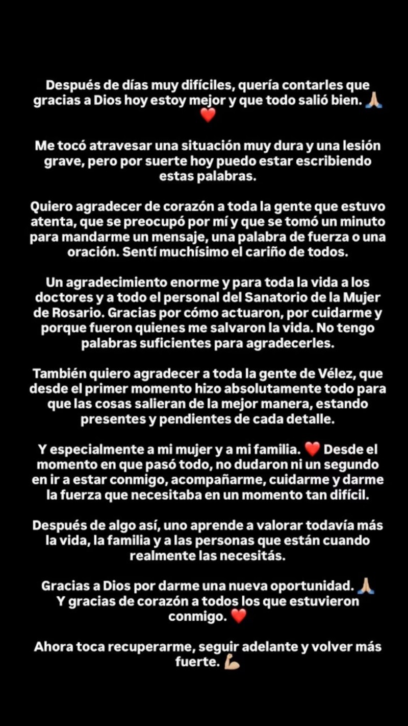 &nbsp;El posteo de Mammana en Instagram. 