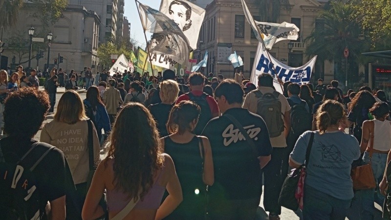 La marcha por el centro de Rosario (X/@nicocastillo73)