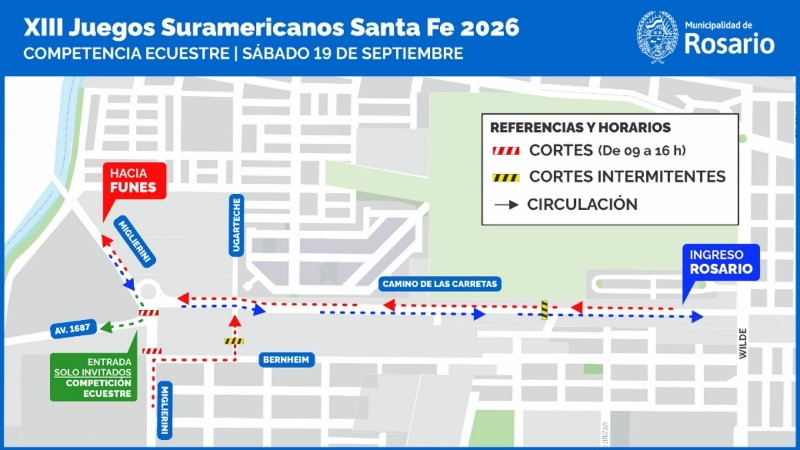 Por los Juegos Suramericanos, este sábado estará cortada la conexión entre Funes y Rosario por calle Mendoza.