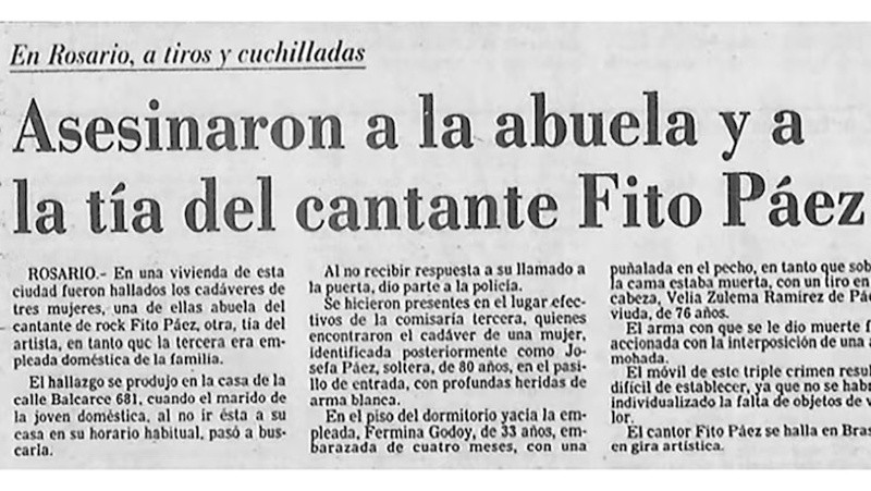 La noticia del triple crimen que en 1986 marcó profundamente la vida de Fito Páez y atravesó la creación de Ciudad de pobres corazones.&nbsp;