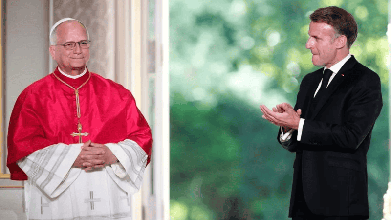 El papa León XIV y el presidente francés Emmanuel Macron.