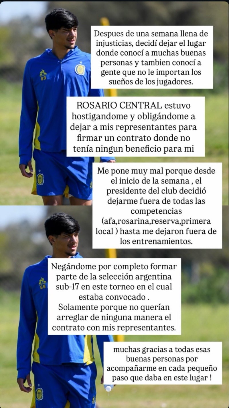 El descargo del juvenil en sus redes sociales: anunció que se va del club.