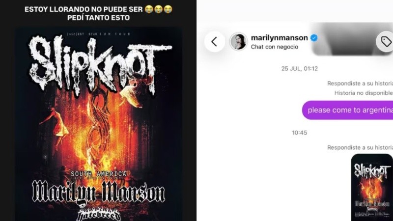 La influencer mostró el chat donde le pidió a la banda que vengan a Argentina. 