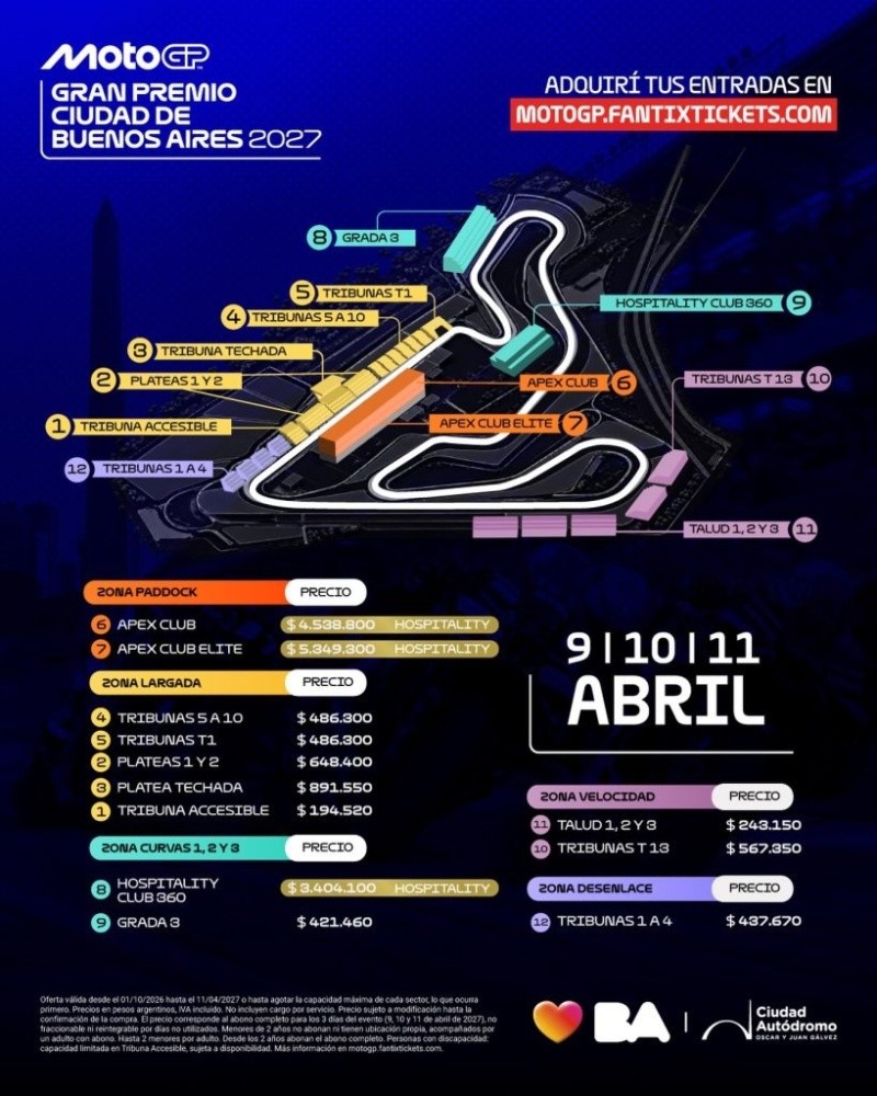 Los precios del GP de Argentina del Moto Gp. 