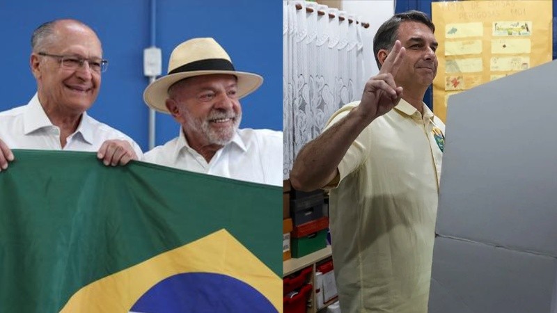 El actual jefe de Estado y candidato a la reelección, Luiz Inácio Lula da Silva, y el senador Flávio Bolsonaro.