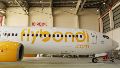 Avión de Flybondi en un hangar del aeropuerto.
