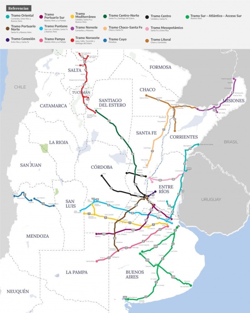 &nbsp;El mapa de rutas comprendidas en la Red Federal de Concesiones.