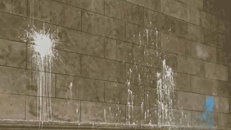 &nbsp;Durante la movilización, arrojaron pintura contra la pared de la Catedral.