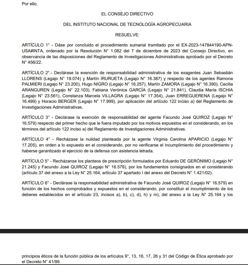 &nbsp;El INTA exonero a la investigadora Virginia Aparicio