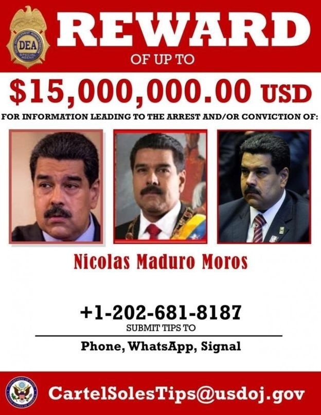 Estados Unidos paga por información sobre Maduro.