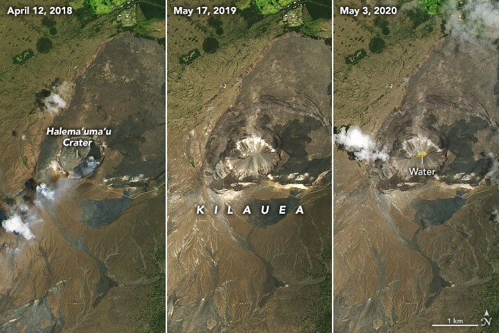 Las imágenes de la Nasa muestran cómo la cumbre del volcán fue cambiando