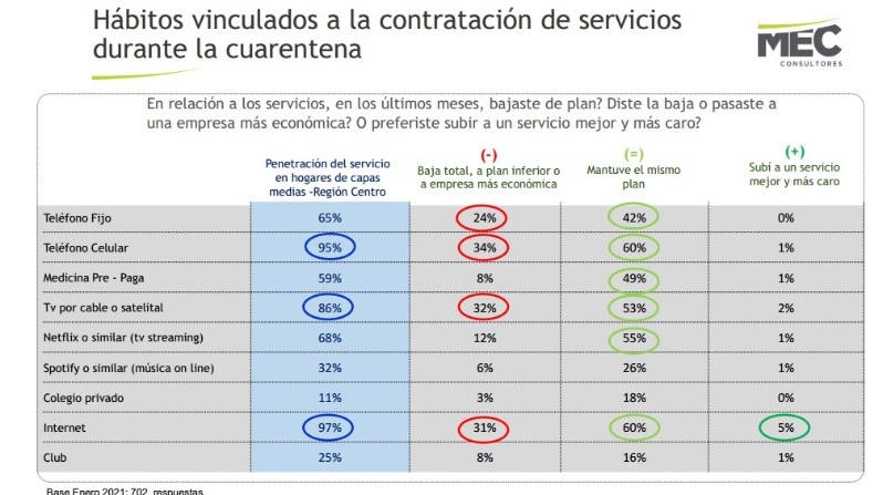 Consumo de servicios en Región centro durante enero 2021 (Mec)