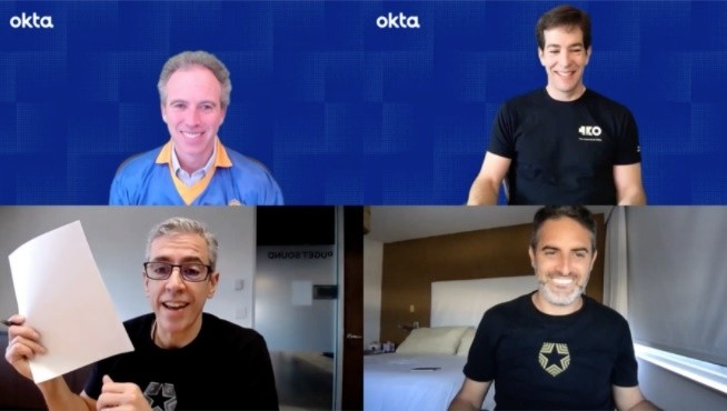 Reunión virtual entre los líderes de Auth0 y los de su compradora Okta