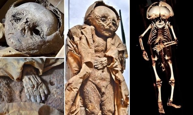 El bebé murió hace 400 años y quedó momificado.
