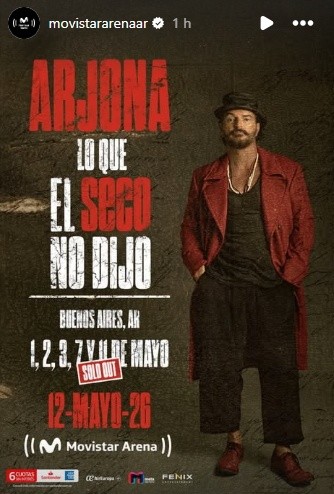 &nbsp;Las próximas fechas de Arjona en Argentina.