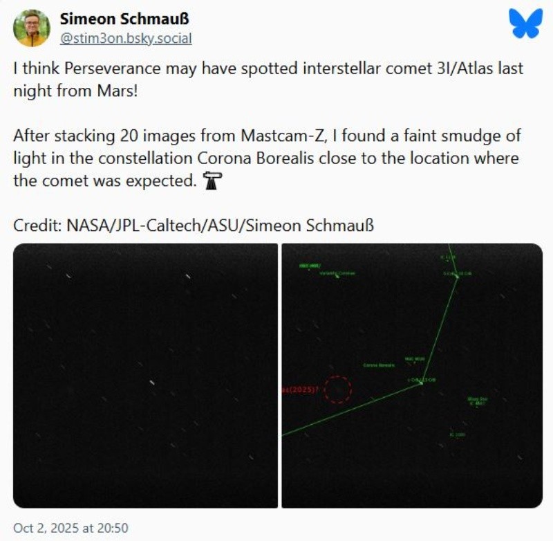 El cometa 3I/ATLAS se encuentra actualmente atravesando Marte