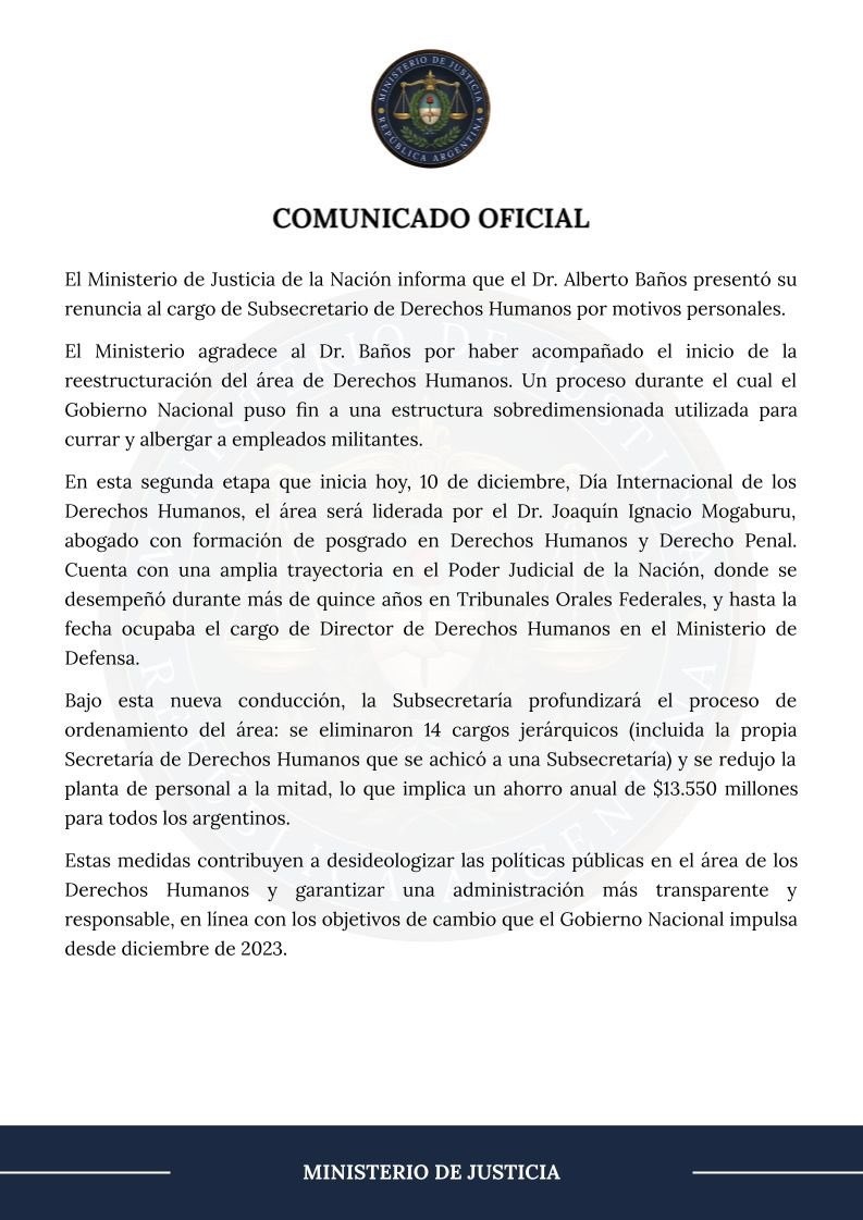  El comunicado oficial.