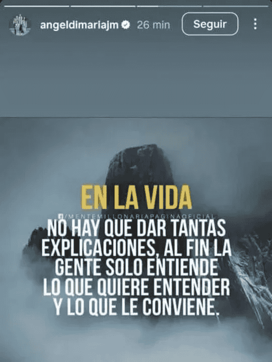 El posteo de Di María en sus historias.&nbsp;