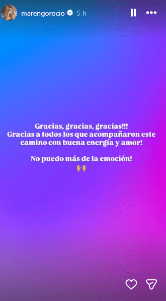 &nbsp;El agradecimiento de la modelo por el apoyo que recibió.