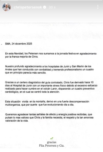 El comunicado de la familia Petersen.&nbsp;