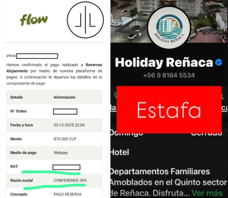 &nbsp;Los estafadores generaron un sitio web falso utilizando el nombre de “Holiday Reñaca”.