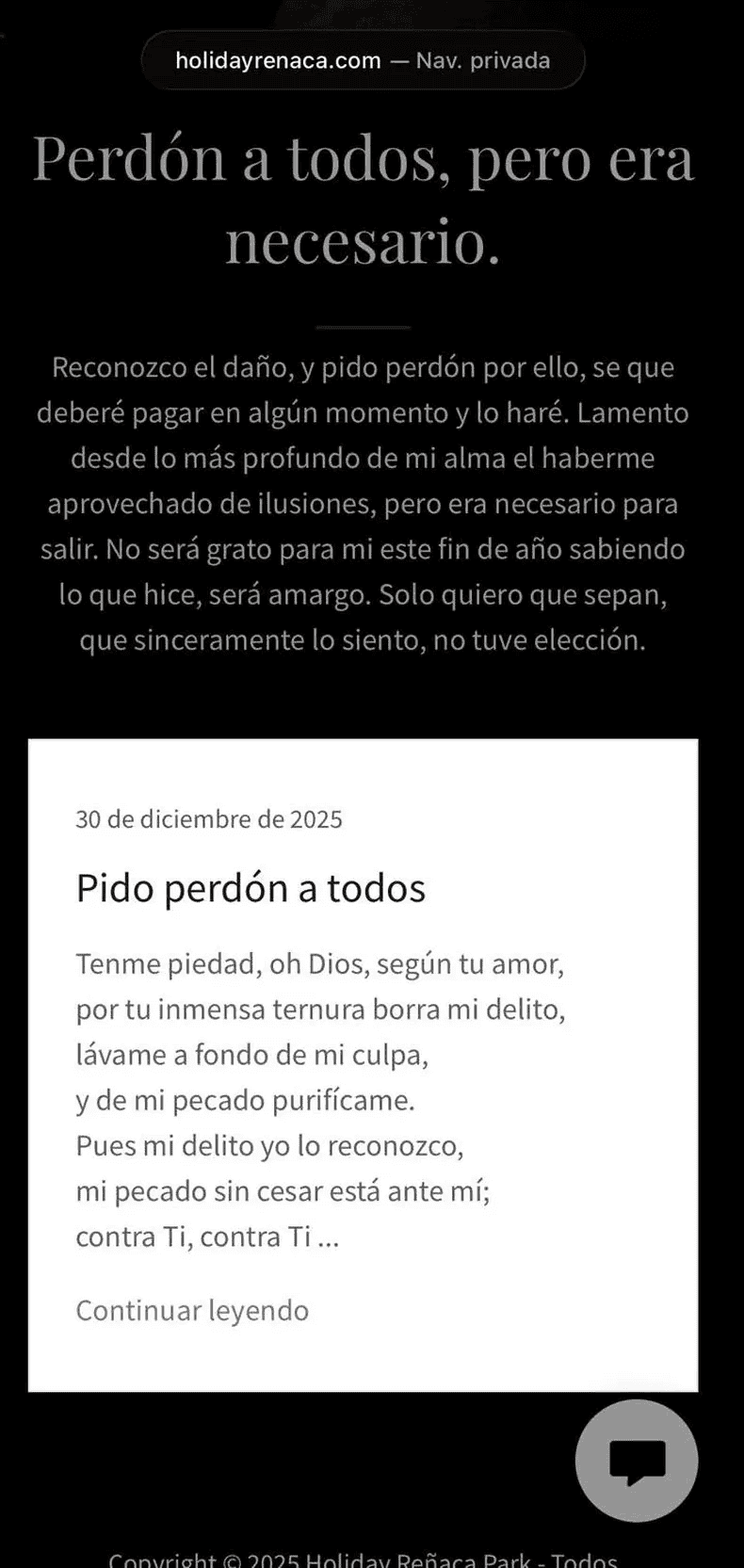 &nbsp;aptura del sitio web Holiday Reñaca, donde pidió disculpas públicas el perpetrador del fraude.