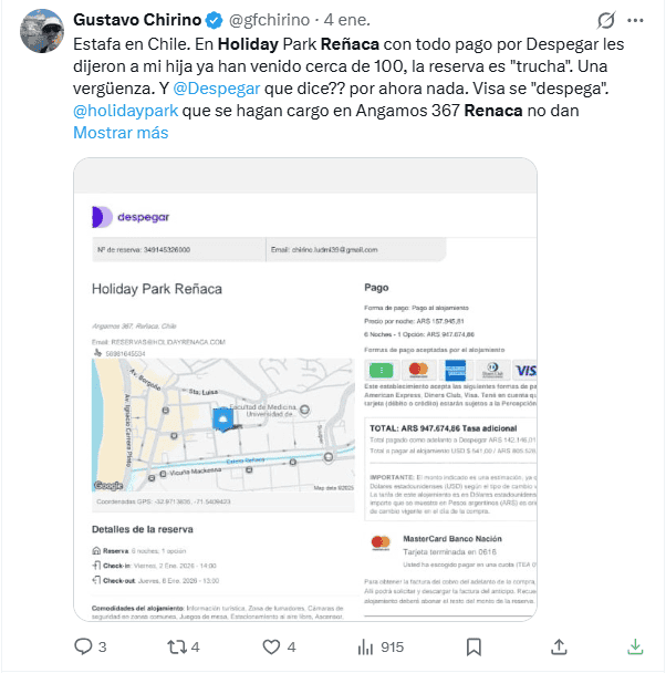 El posteo de uno de los afectados.&nbsp;