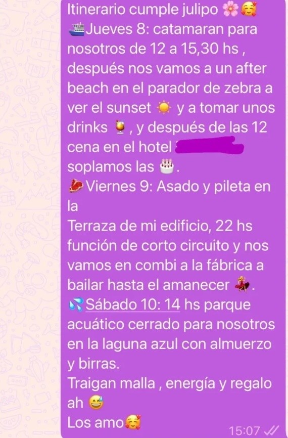 &nbsp;El mensaje de Juli a sus amigos.