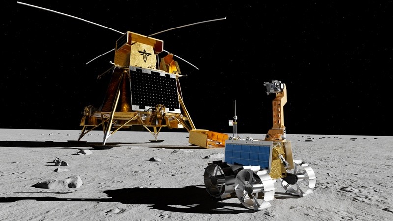 El módulo lunar Blue Ghost, de Firefty Aerospace, junto a rover Rashid 2 de los Emiratos Árabes Unidos&nbsp;