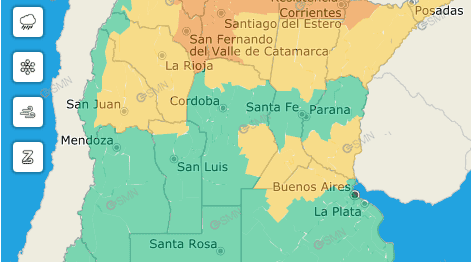 Alerta amarillo para el sur provincial, norte de Buenos Aires, centro y sur de Entre Ríos, y sudeste de Córdoba.