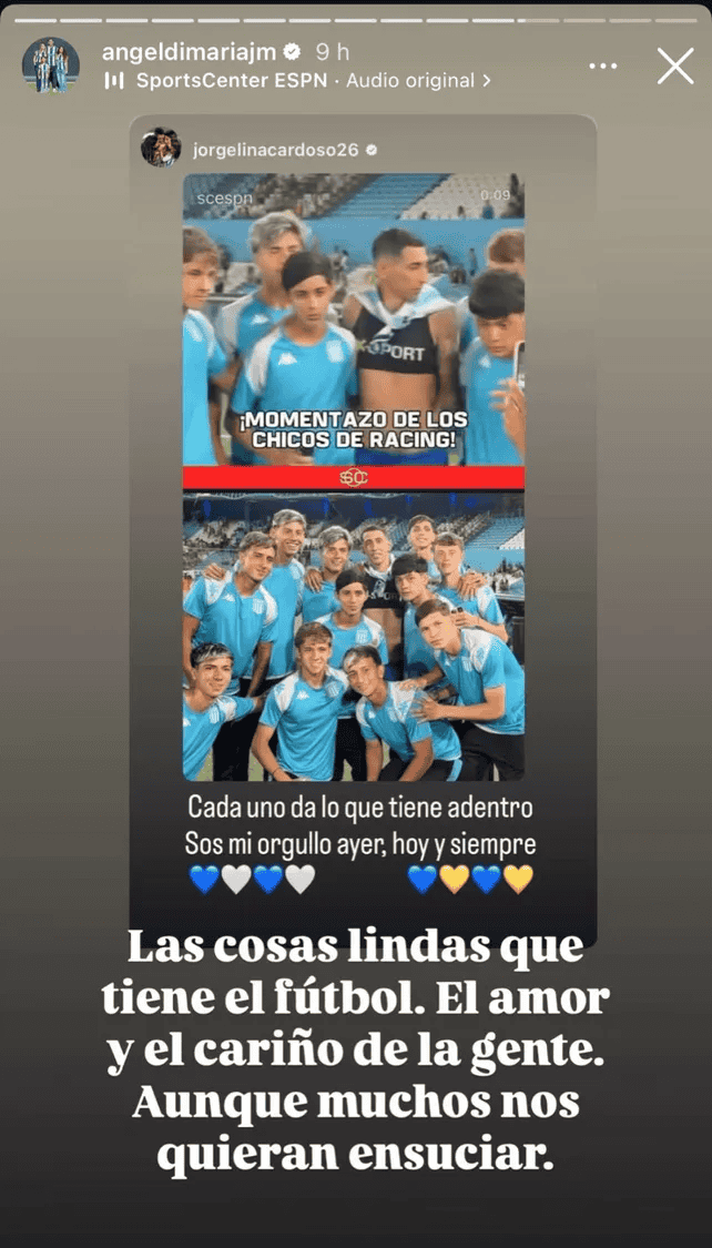 &nbsp;Uno de los posteos de Di María en sus historias de Instagram. 