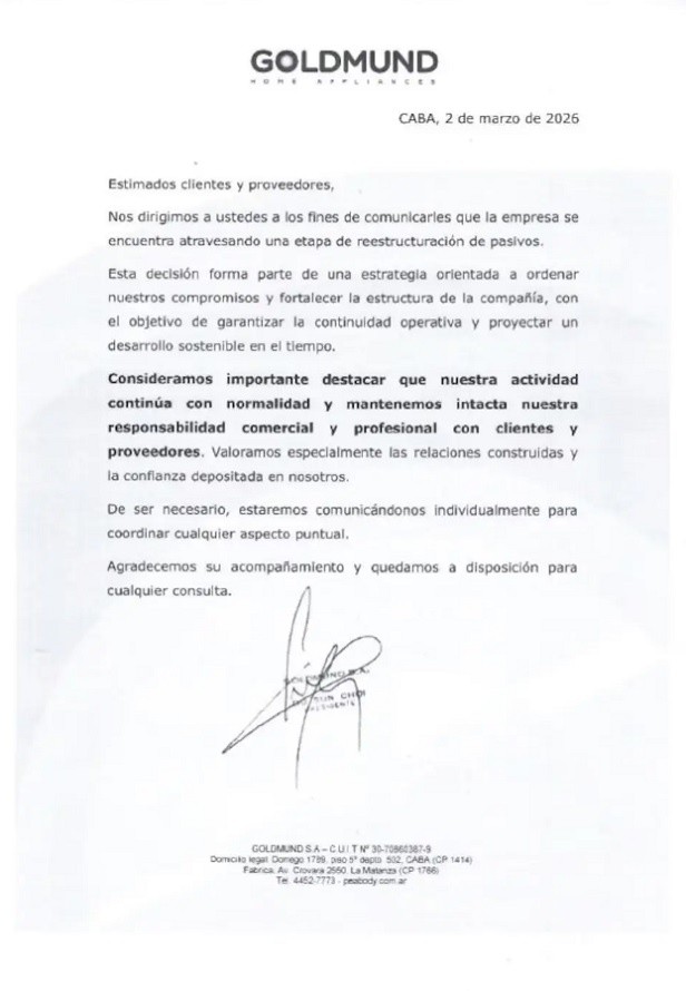 &nbsp;El comunicado de Goldmund.