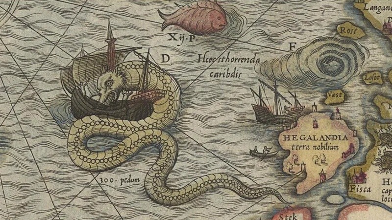 Serpiente marina ataca un barco en la Carta marina de 153&nbsp;