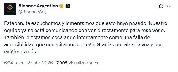&nbsp;La respuesta de Binance. 