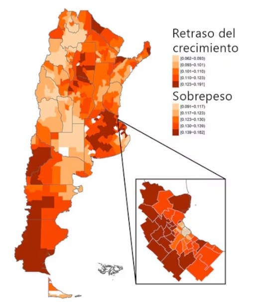 Mapa Sobrepeso y retraso del crecimiento en la Argentina (Fuente: UBA).&nbsp;
