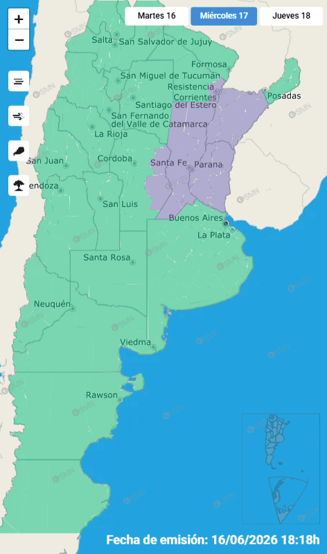 El área afectada por advertencia violeta.&nbsp;